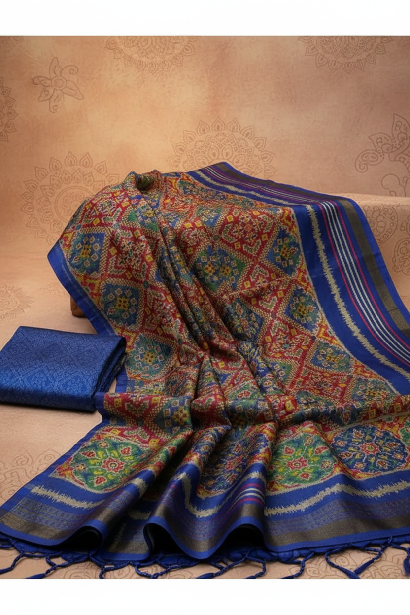 Blue Patola Saree Enhanced