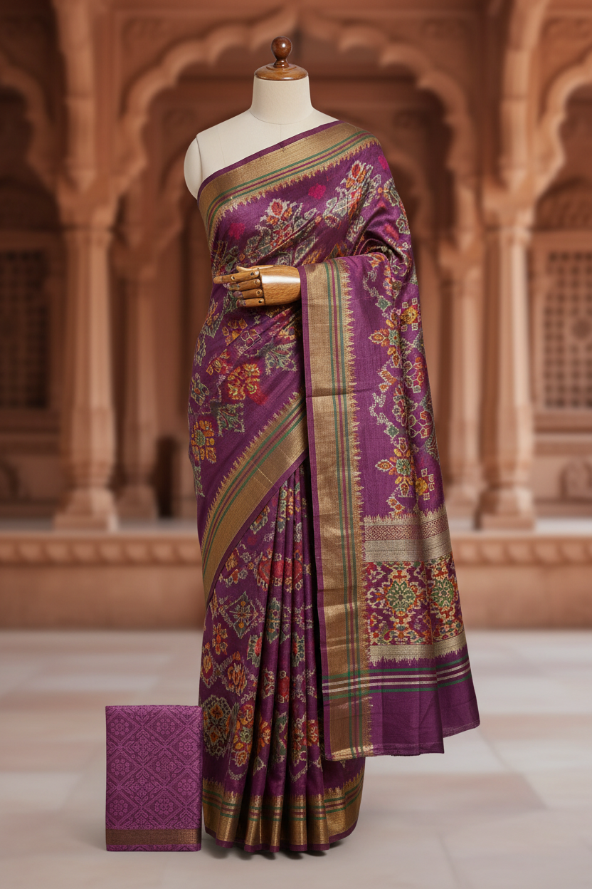 Aagyeyi Purple Patola Silk Saree - Heritage Ikat Weave
