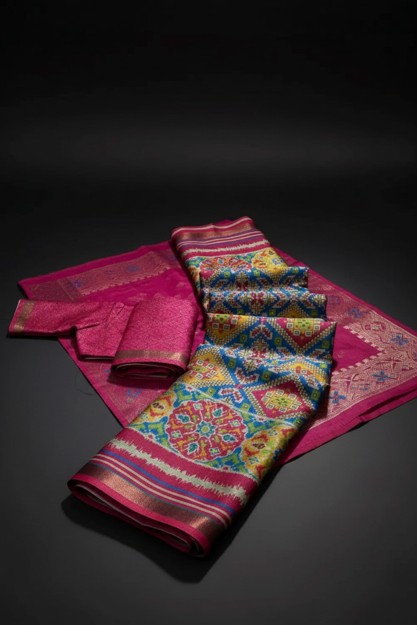Aagyeyi Pink Patola Silk Saree - Heritage Ikat Weave