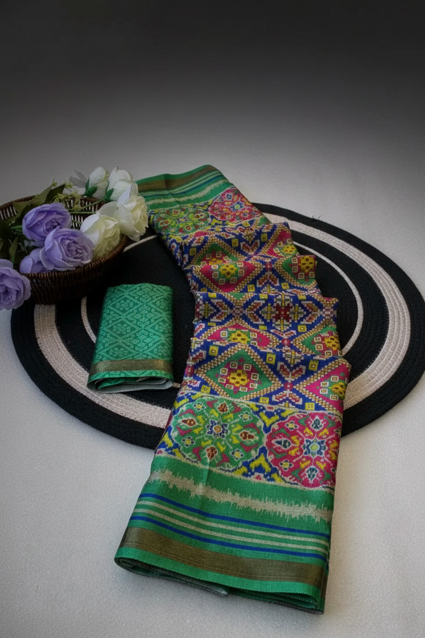 Aagyeyi Green Patola Silk Saree - Heritage Ikat Weave