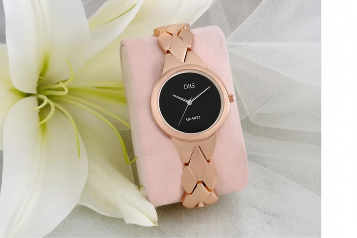 DRS Rose Gold Quartz Women's Watch | Elegant Bracelet Wristwatch